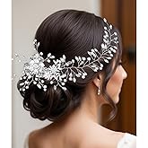 Brimekichio Wedding Headpiece for Bride, Flower Pearl Rhinestone Hair Comb Bridal Wedding Hair Accessories for Women