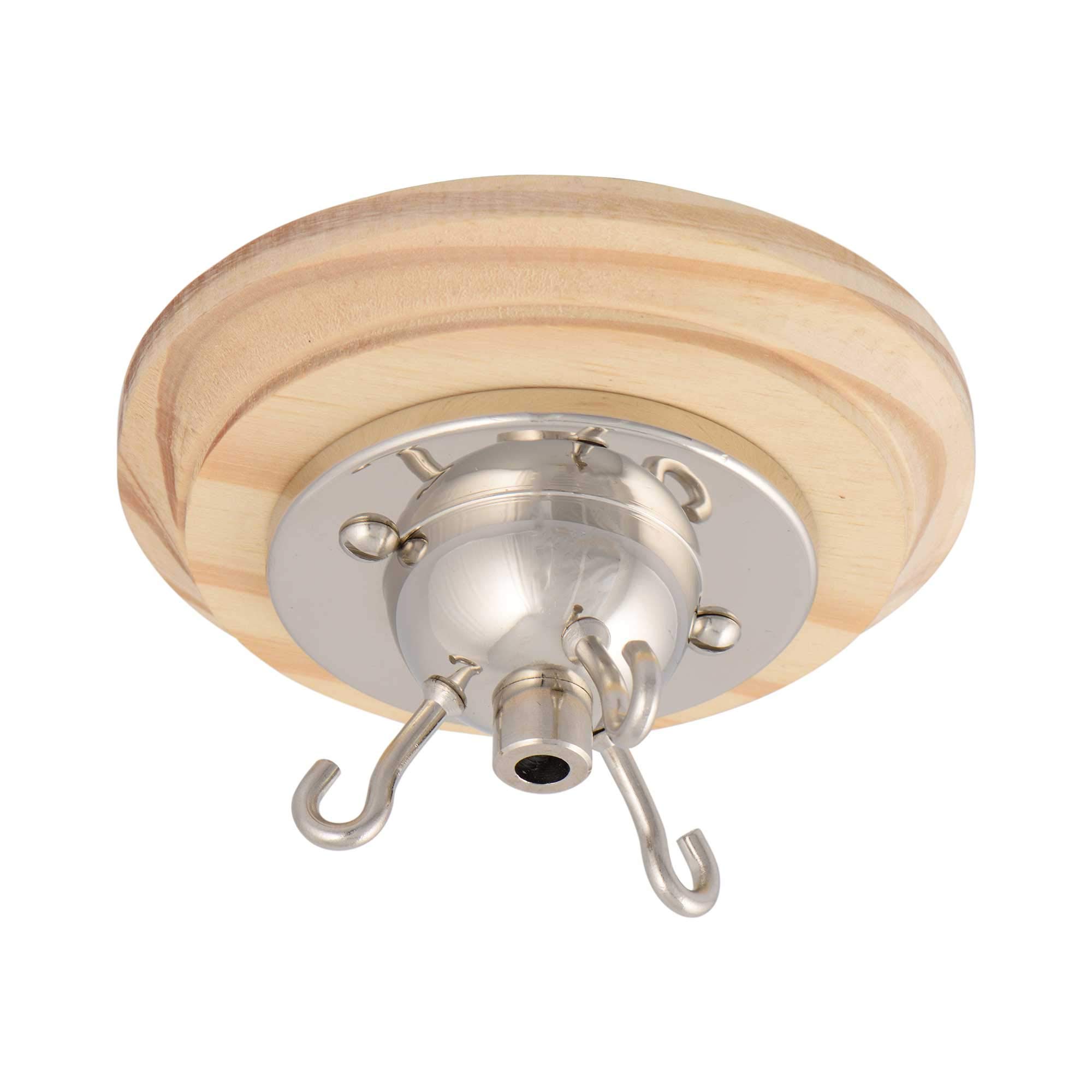 ElekTek 3 Hook Ceiling Rose Kit with Matching Screws Cord Grip and Wood Ceiling Pattress Nickel