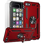 ULAK for iPod Touch 7/6/5 Case with 2HD Screen Protectors, Red | Hybrid Rugged Cover with Built-in Kickstand for iPod Touch 7th/6th/5th Generation, Military Grade Drop Protection