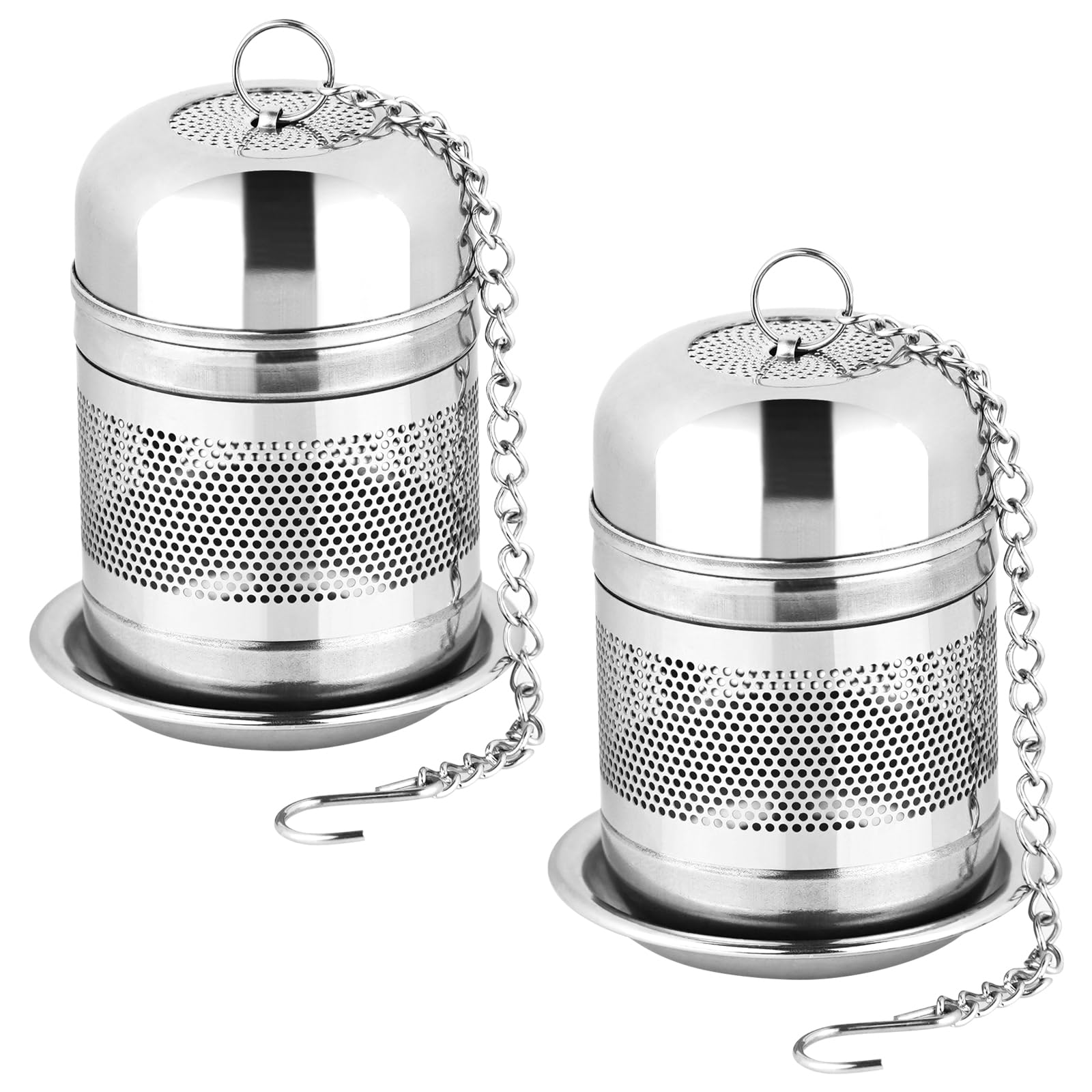 Fri4Free 2PCS Tea Infuser Strainer - Stainless Steel Strainers for Loose Leaf Tea, Steeper, Fine Mesh Ball holder with Chain Hook and Lid, Reusable Filter Bags Diffusers