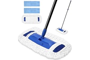 Dust Mop for Floor Cleaning with Washable Mop Pads, Long Handle Commercial Flat Large Mop ,Microfiber Wet Dry Mop for Hardwood Floor,Marble, Laminate Cleaning, Blue, VOUBIEN