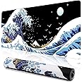 MEWOOCUE® Gaming Mouse Pad for Desk,Large Wave Mousepad Laptop,Black Japanese Anime Mouse Mat,Long XXL Waterproof Keyboard Pads,Big Non-Slip Mousepads for Game Office Home（35.4 x 15.7 in）