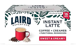 Laird Superfood Instant Latte Sweet & Creamy, Non-Dairy, Superfood Creamer, Gluten Free, Non-GMO, Vegan, 15pk Sachets