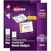 Avery Customizable Name Badges, 3" x 4", 2 Packs, 200 Badge Holders with Cords and 204 Printable Name Tag Inserts Total (46019)