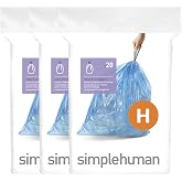 simplehuman Code H 60 Count, Genuine Custom Fit Liners, Drawstring Trash Bags in Dispenser Packs, 30-35 Liter / 8-9.2 Gallon, Blue