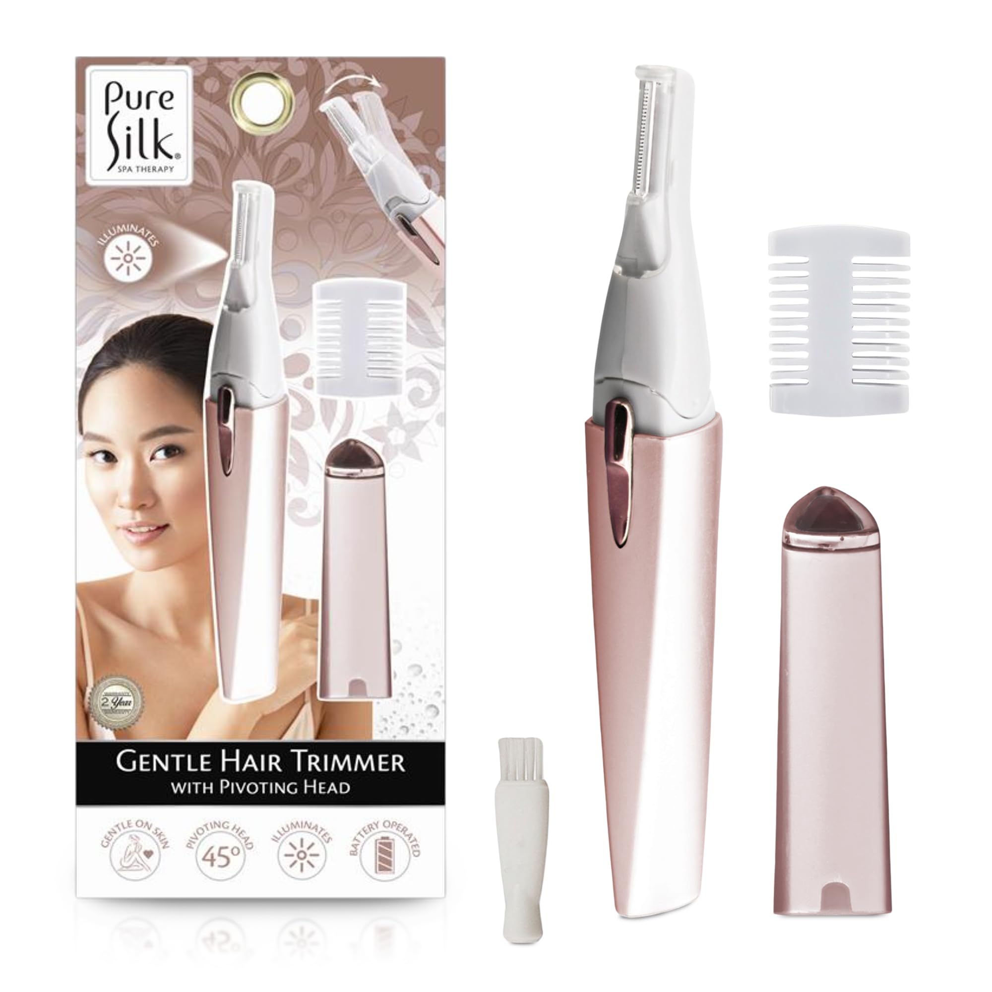Photo 1 of Pure Silk Hair Trimmer for Woman, Pivoting Head Adjustable Hair Trimmer for Women, Personal Shaver Grooming Tool, LED Light, Precision Grooming for Face, Bikini, and Delicate Areas, Battery Powered