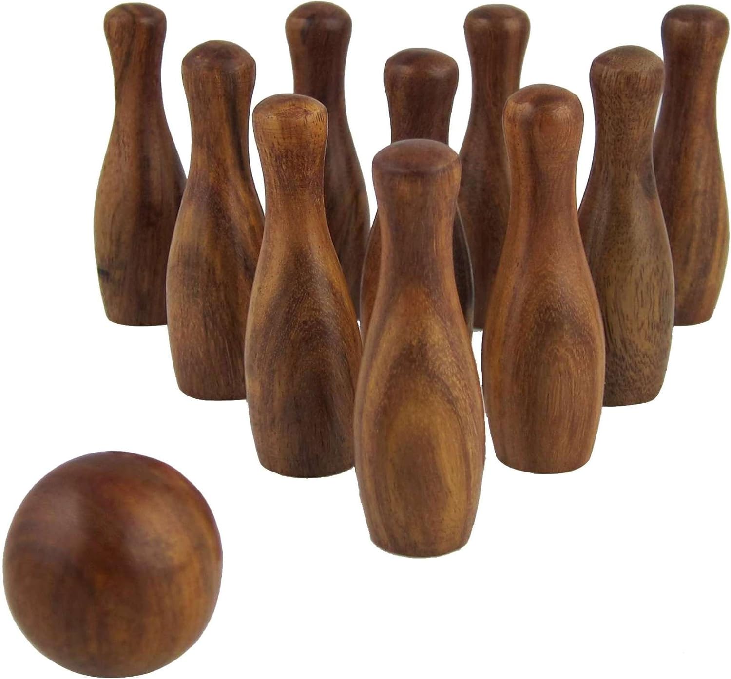 Ajuny Wood Handcrafted Set Of 10 Bowling Pins 2.25 Inch Each And 2 Mini