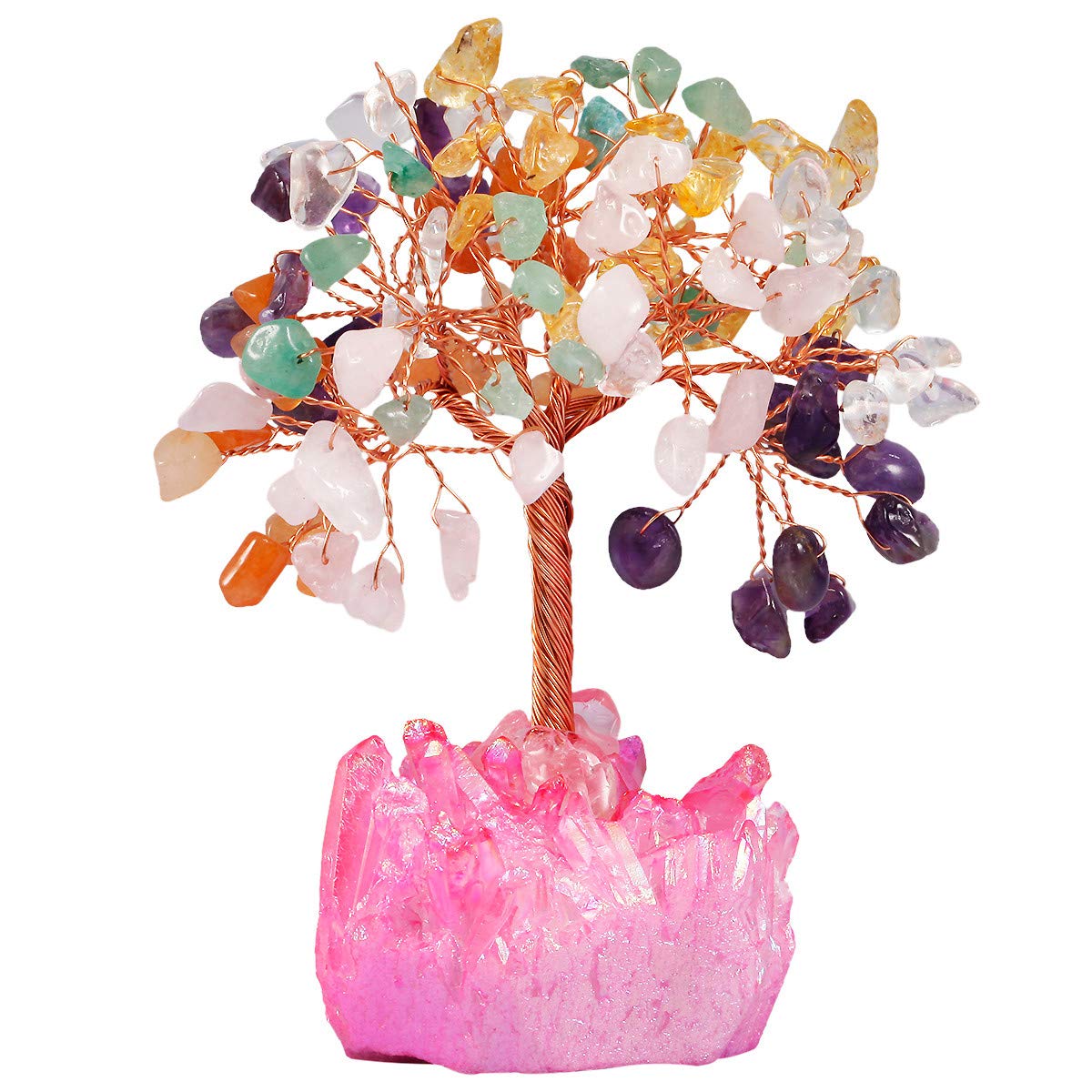 Nupuyai Colourful Healing Crystal Tree with Gift Box, Good Luck Fengshui Bonsai Chips Stone Money Tree Figurine Spiritual Ornament for Home Office Decor