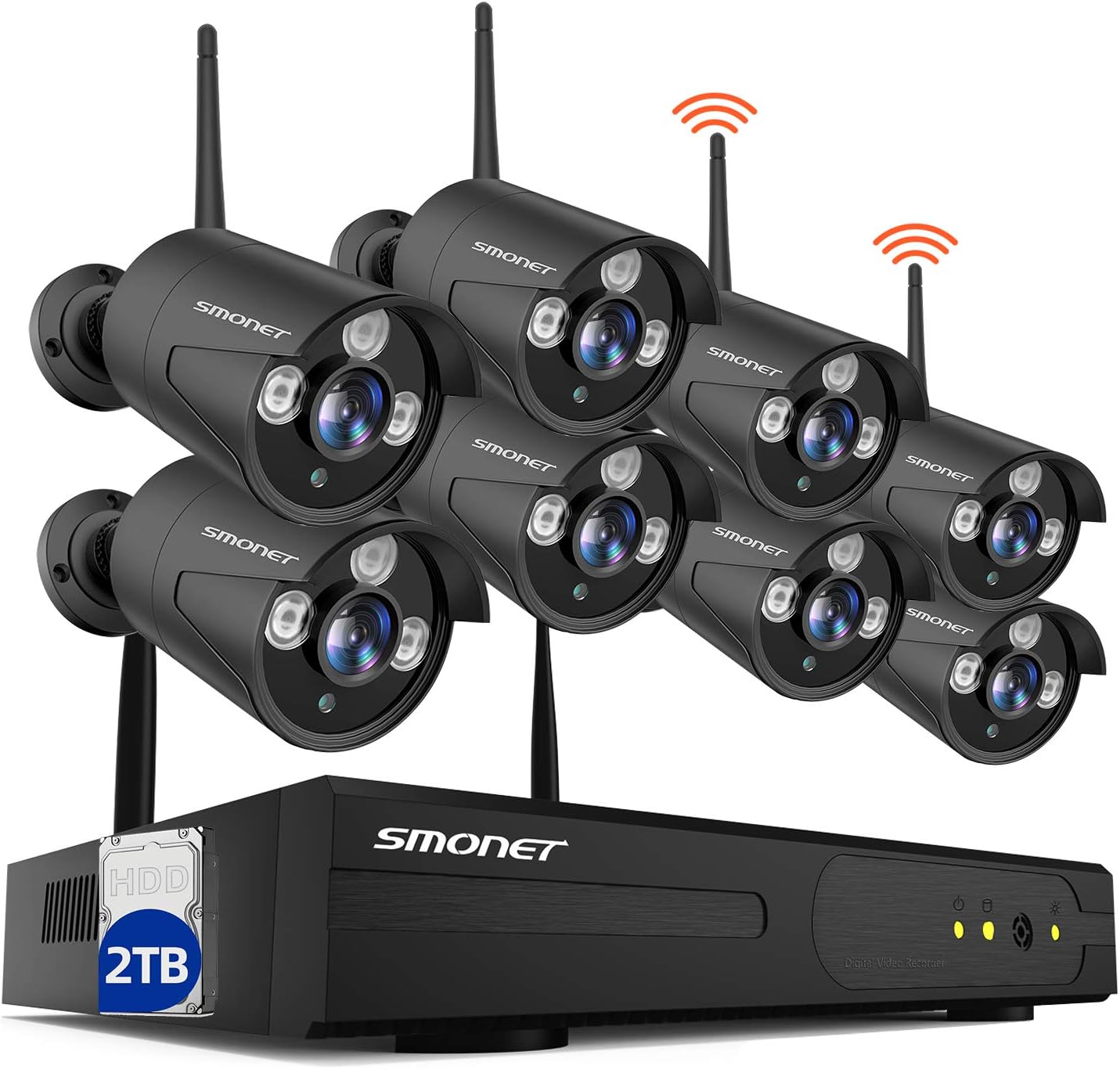 SMONET H.264+ Security Camera System Wireless,8CH Full HD 1080P Wireless CCTV Camera System(2TB Hard Drive),8pcs 2.0MP Waterproof Wireless Security Cameras, P2P, Free APP,Easy Remote View