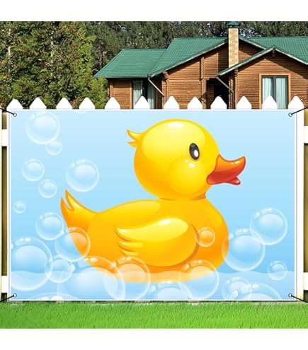 Yellow Duck Baby Shower Backdrop - 6x4ft Photography Background With Pink Stripes For Girls Theme Parties