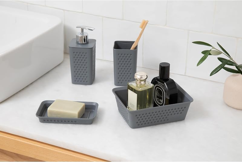 Set di 4pcs da Appoggio per Bagno (Bicchiere, Dispenser di Sapone