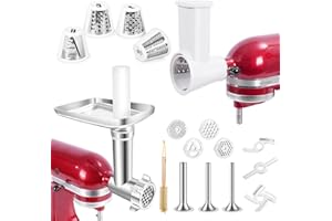 Meat Grinder & Slicer Shredder Attachments for KitchenAid Stand Mixer,Metal Food Grinder with Sausage Stuffer Tubes,Cheese Gr