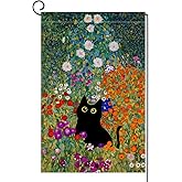 BLKWHT Spring Cat Garden Flag 12x18 Vertical Double Sided Colorful Floral Farmhouse Holiday Outside Decorations Burlap Yard Flag BW571-12