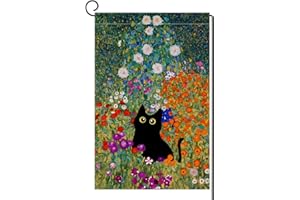 BLKWHT Spring Cat Garden Flag 12x18 Vertical Double Sided Colorful Floral Farmhouse Holiday Outside Decorations Burlap Yard Flag BW571-12