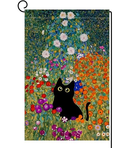 Jauageon Frühlings-Gartenflagge Mit Süßer Schwarzer Katze – Doppelseitig, Wetterfest, Ca. 32 X 46 Cm (Fahnenmast Nicht Inklusive)