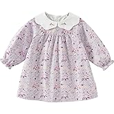 DAVE & BELLA Baby Girl Dress Long Sleeve Floral Toddler Girls Smocked Sundress Cotton Playwear Vintage Princess Dress