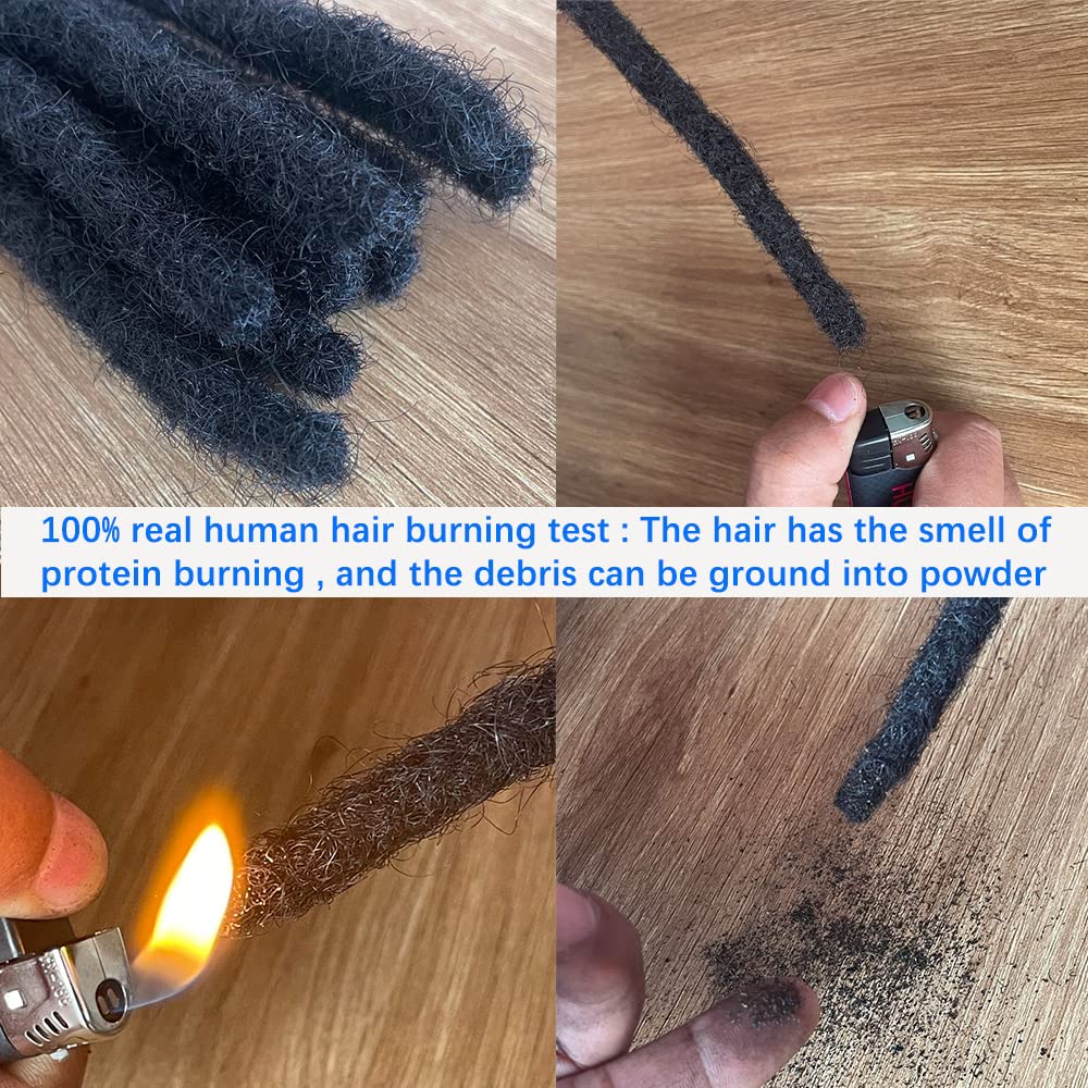 6 Inch 0.4cm Thickness Dreadlock Extensions Human Hair 100 Strands Locs Extensions Real Human Hair, Natural Black for Women Men Kids Full Handmade Permanent Locs Can Be Dyed and Bleached