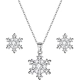 EVER FAITH 925 Sterling Silver CZ Winter Party Snowflake Flower Necklace Stud Earrings Set Clear