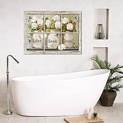 Farmhouse Flower Bathroom Decor Wall Art Rustic