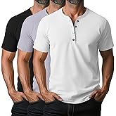 Ficerd 3 Pack Men's Henley T-Shirts Cotton Short Sleeve Casual Basic Tees Summer Loose Fit Oversized Solid Tops