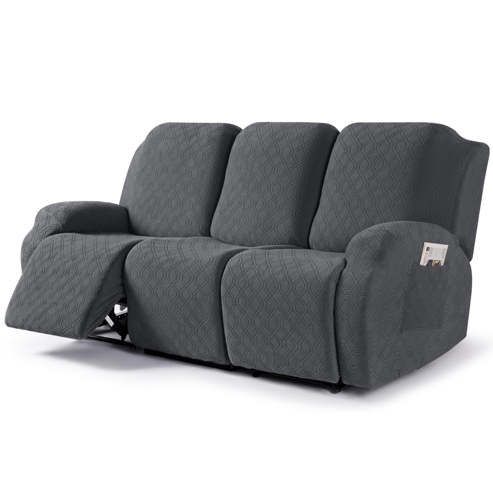 Photo 1 of VANSOFY Recliner Covers, 3-Pieces Stretch Reclining Couch Covers with Pockets Reclining Couch Slipcovers 3 Seater Soft Washable Furniture Protector for Dogs Cats(Charcoal Gray)