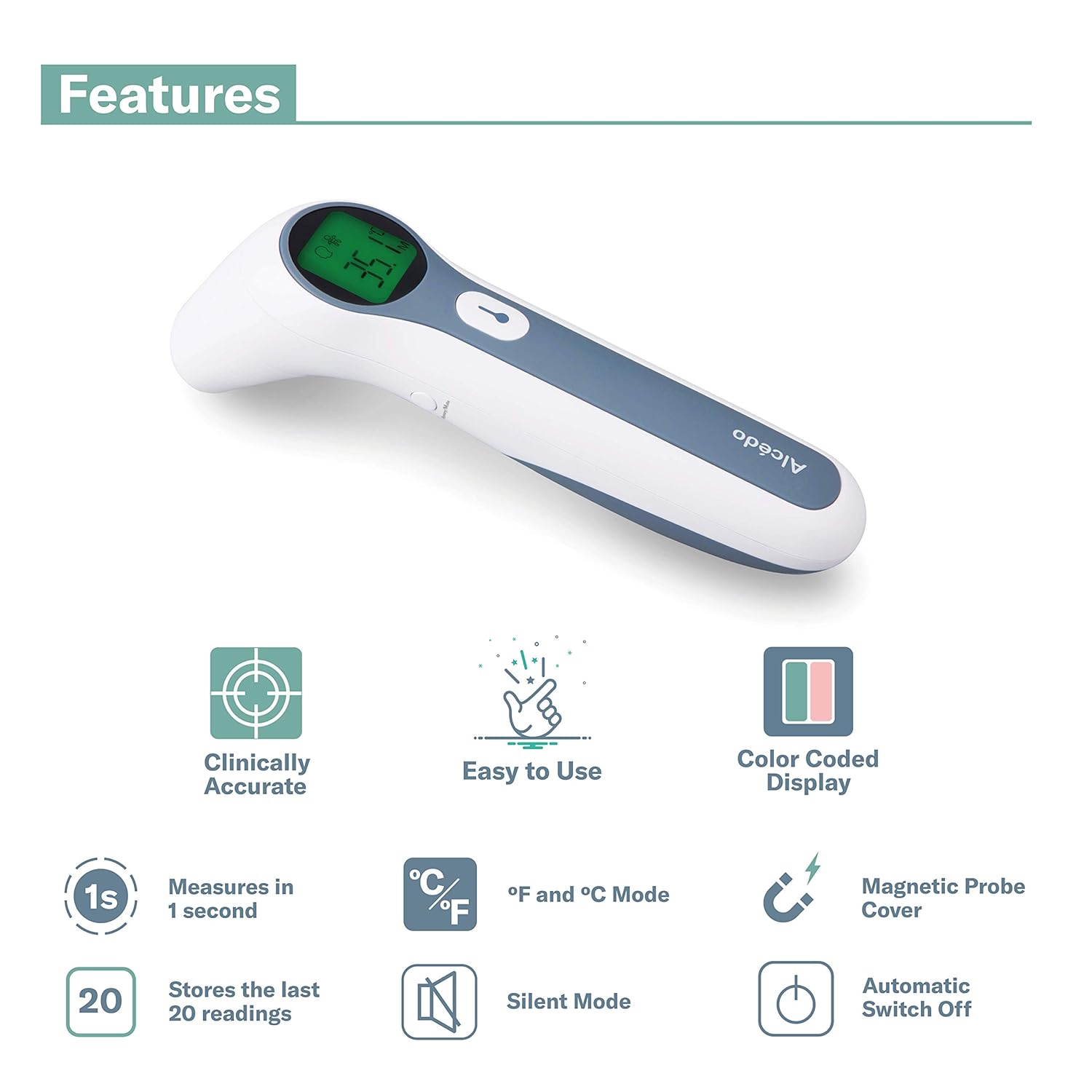 Alcedo Forehead and Ear Thermometer for Adults, Kids, and Baby | Digital Infrared Thermometer for Fever | Touchless, Instant Read, Medical Grade | Pouch and Batteries Included: Industrial & Scientific