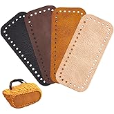 PH PandaHall 4pcs Leather Bag Bottom for Crochet, 7 x 3 Inch Rectangle Bag Pad Cushion Base Shaper Crochet Bag Bottom Shaper with Holes for DIY Crochet Bag Shoulder Bags Purse Making, Earth Tone