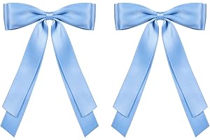 MIROKSH 5.5in French Blue Tassel Ribbon Hair Clips for Women Girls Thick Fine Hair, Solid Satin Bow-Knot Alligator Barrettes Claw Clips with Long Tail, Her Vintage Dress outfit Decor Accessory