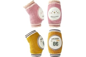 Reidio 2 Pairs Baby Knee Pads for Crawling Breathable Elastic Cotton Crawling Knee Pads Cute Unisex Baby Knee Protector with Sponge Pad for Baby Toddler (Cat & Turmeric)