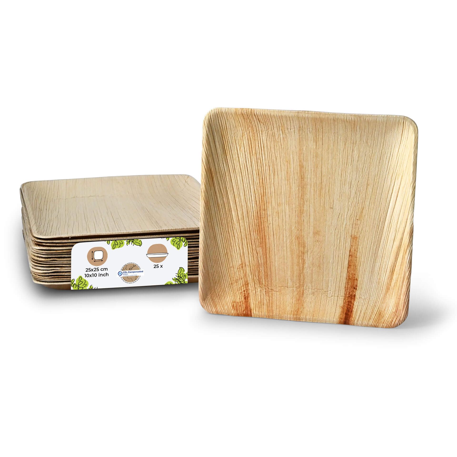 BIOZOYG Palmware DTW05349 Disposable palm leaf plate, 25 pieces, angled, 25x25 cm, compostable