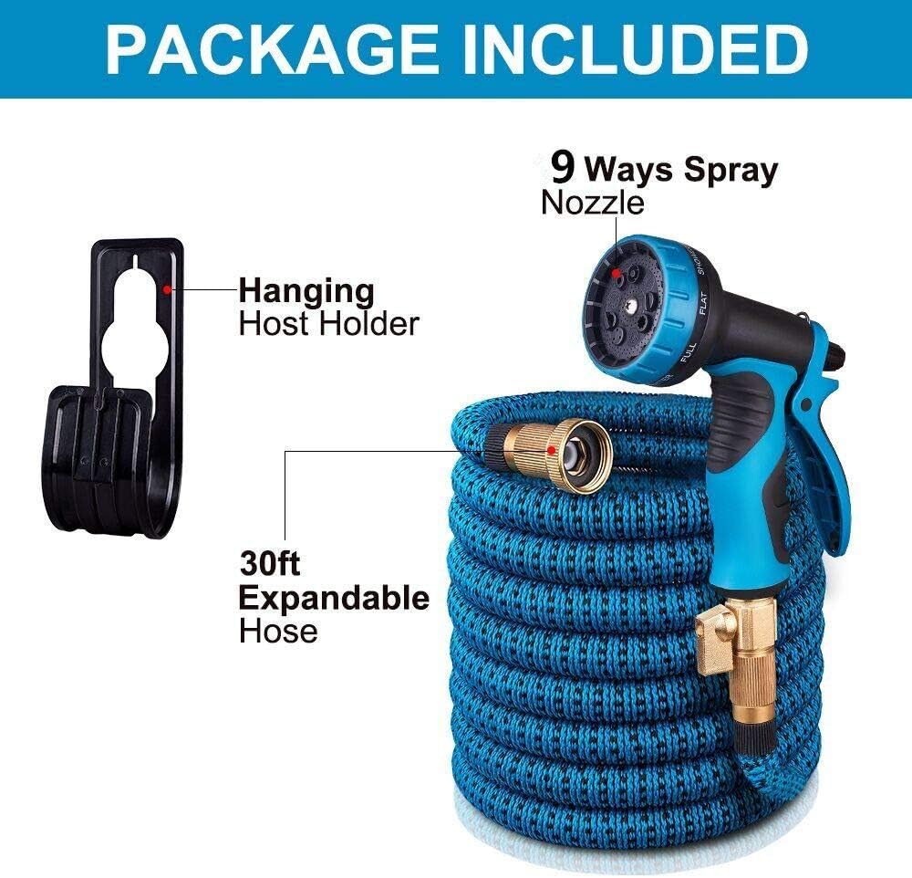 monyar Garden Hose Expandable Water Hose,Extra Strenght/No-Kink Lightweight/Durable/Flexible/9 Function Spray Hose Nozzle 3/4 Solid Brass Connectors Garden Hose for Watering/Washing (30FT): Home Improvement