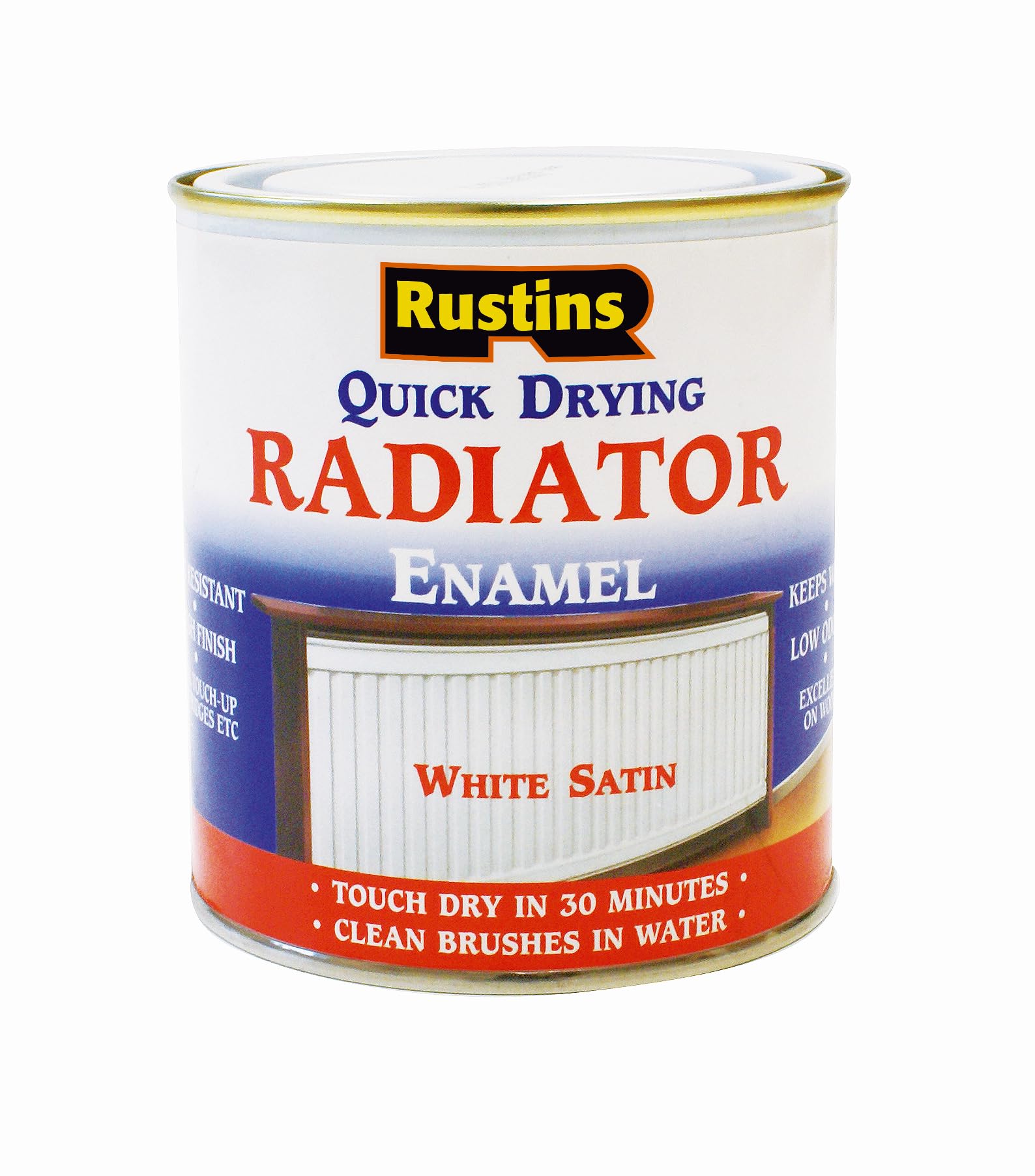 RUSTINS Quick Drying Radiator Enamel Satin 1L -– Durable, Long-Lasting Finish for Radiators That Stands the Test of Time