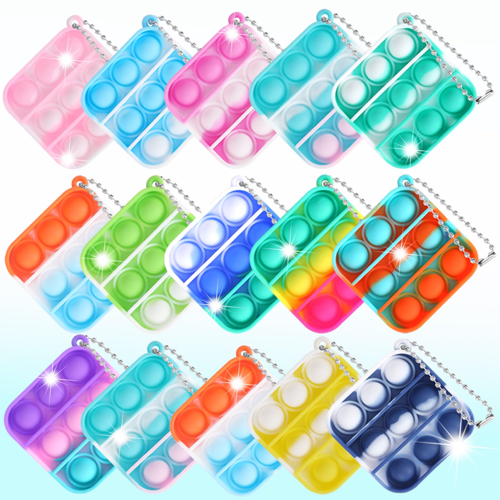 15 PCS Mini Fidget Keyrings, Silicone Squeeze Bubble Fidget Bulk Sensory Toys, Pop Keychain Bubble Toy Party Bag Fillers for Kids, Wrap Pop Stress Reliever Anti-Anxiety