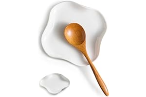 Cormomu Spoon Rest, Spoon Holder for Stove Top, Farmhouse kitchen Decor Spoon Rack Cooking Holder for Multiple Utensils, White, Ruffled Edge