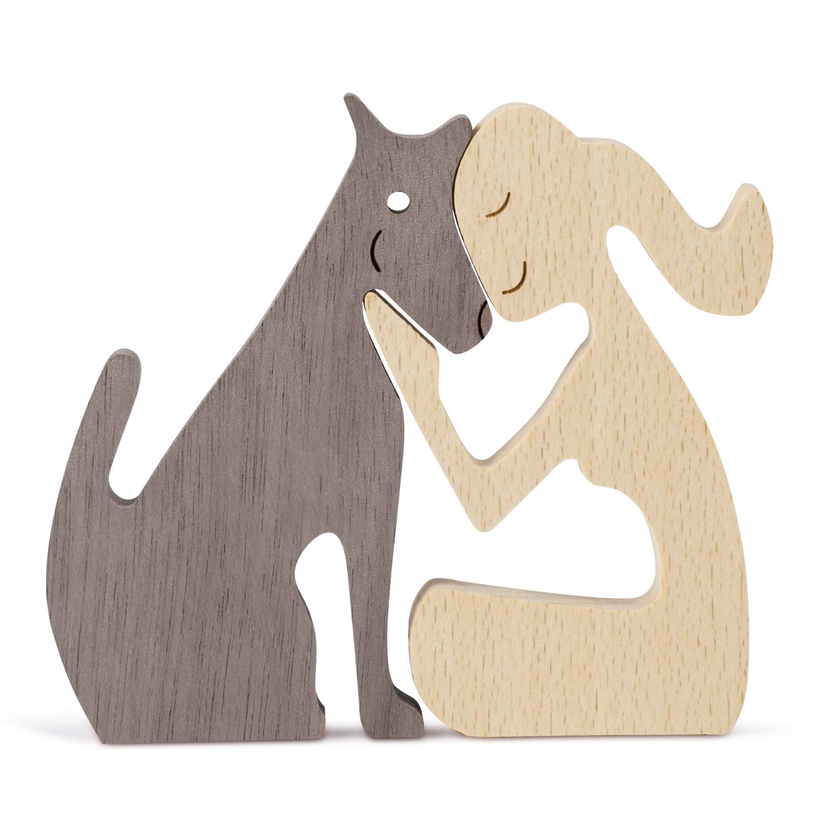 LQKYWNA Wooden Dog Cat Statue Family Decor, Puppy Wooden Carving Ornaments,Natural Solid Wood Pet Dog Crafts Sculpture Style 1