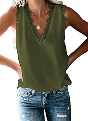 VIISHOW Women's V Neck Lace Trim Tank Tops Casual