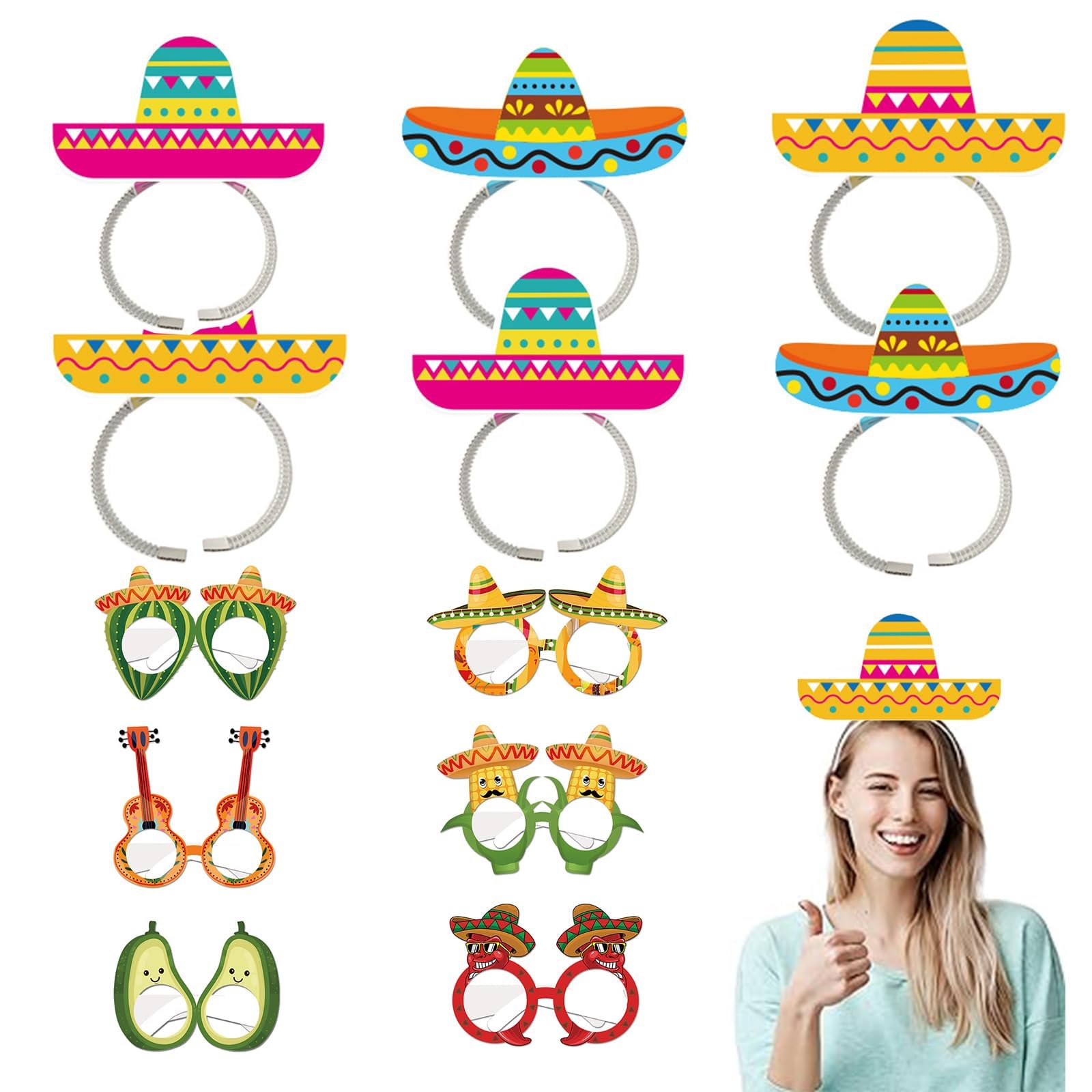 Mexican party decorations, Mexican Fancy Dress, Mexican Hat, Sombrero Party Hats, Mexican Party, Fancy Party Eyeglasses Novelty Glasses Photo Props (6 PCS Sombrero Party Hats, 6 PCS Party Glasses Mask