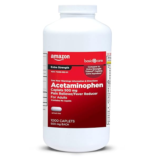 AMAZON BASIC CARE EXTRA STRENGTH PAIN RELIEF, ACETAMINOPHEN CAPLETS, 500 MG, 1000 COUNT (PACKAGING MAY VARY)