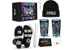 Guiqulai Gamer Gifts for Teenage Boys Men,Cool Gaming Gift for Game Lover,Tumbler Beanie Hat Socks Keychain Greeting Cards Gi