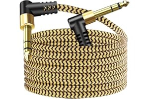 Hanprmee 1/4 Inch TRS Instrument Cable, 6.35mm TRS to 6.35mm TRS Stereo Audio Cable Male to Male Right-Angle-to-Straight for 
