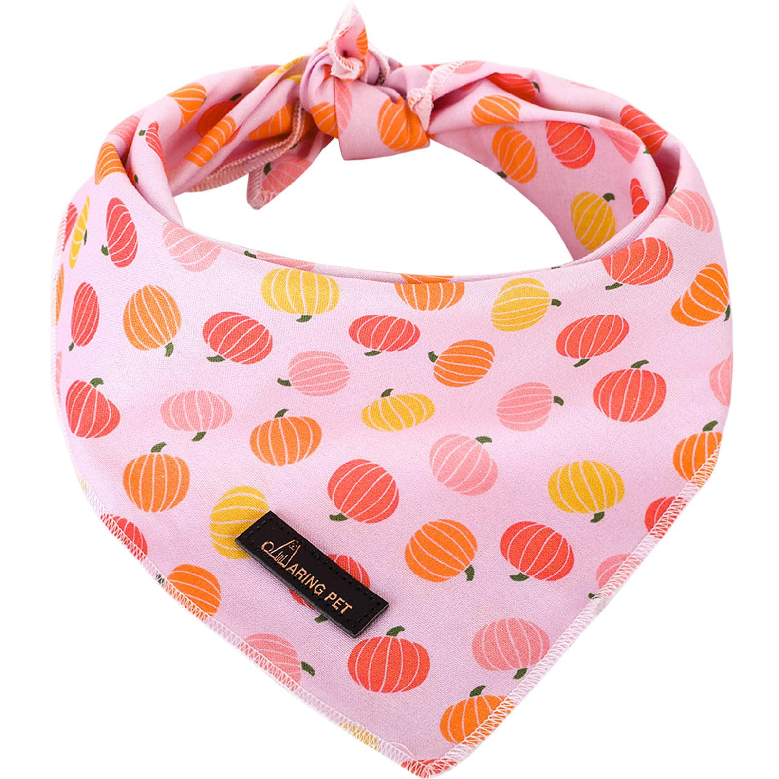 ARING PET Dog Bandana, Cotton Halloween Dog Scarf Kerchief, Girl Pink Dog Bandanas Cute Pumpkin Triangle Bibs for Small to Large Dogs and Cats
