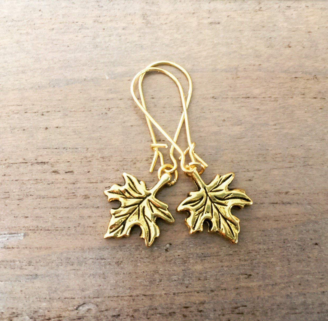 Maple Leaf Earrings, Gold Leaf Earrings, Leaf Dangle