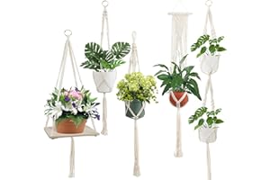 EHWINE 5 Pack Hanging Planter, Macrame Plant Hanger Tall Handmade Indoor Plant Stand Hanging Planters for Indoor Plants Flower Pots Holder Stand for Indoor Outdoor Boho Home Decor