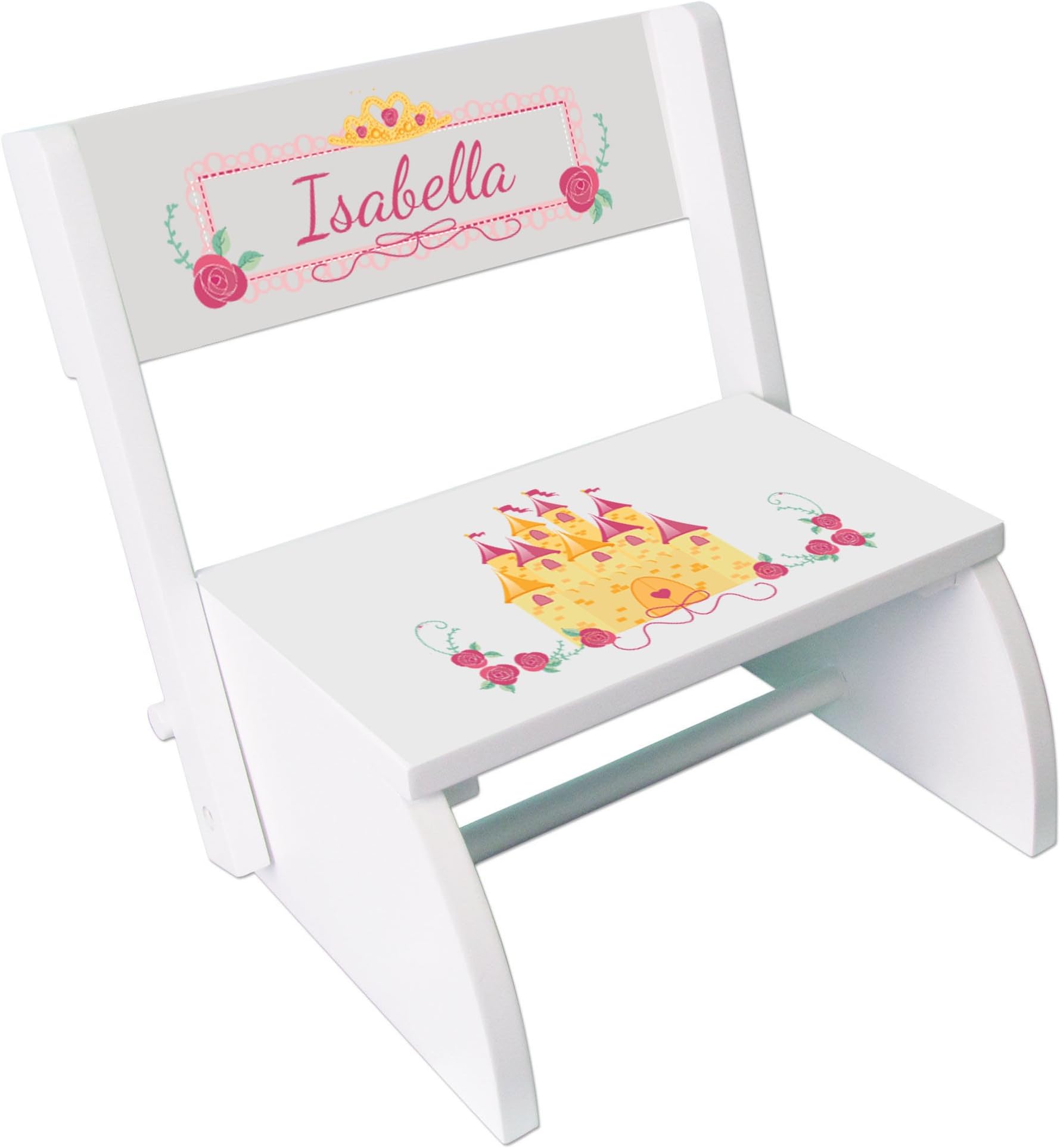 Personalized Beautys Castle Childrens and Toddlers White Folding Stool