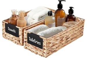 DECOMOMO Storage Baskets for Shelves Water Hyacinth Empty Gift Basket, Pantry Organizers, Closet, Toys, Books (Pack of 2)