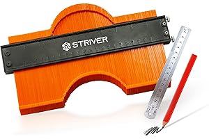 LORENZERIK Striver 10” Contour Duplication Gauge with Advanced Adjusting Screws and Lock System, Precise Accuracy, Corner Measuring, Angle Template Duplication Tracing, Includes a Carpenter’s Pencil, Steel Ruler