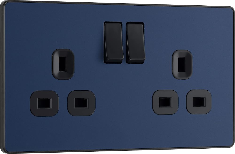 British General BG Evolve Double Switched Power Socket Matt Blue 13A PCDDB22B