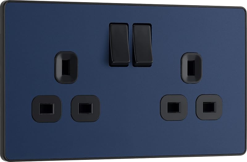 British General BG Evolve Double Switched Power Socket Matt Blue 13A PCDDB22B