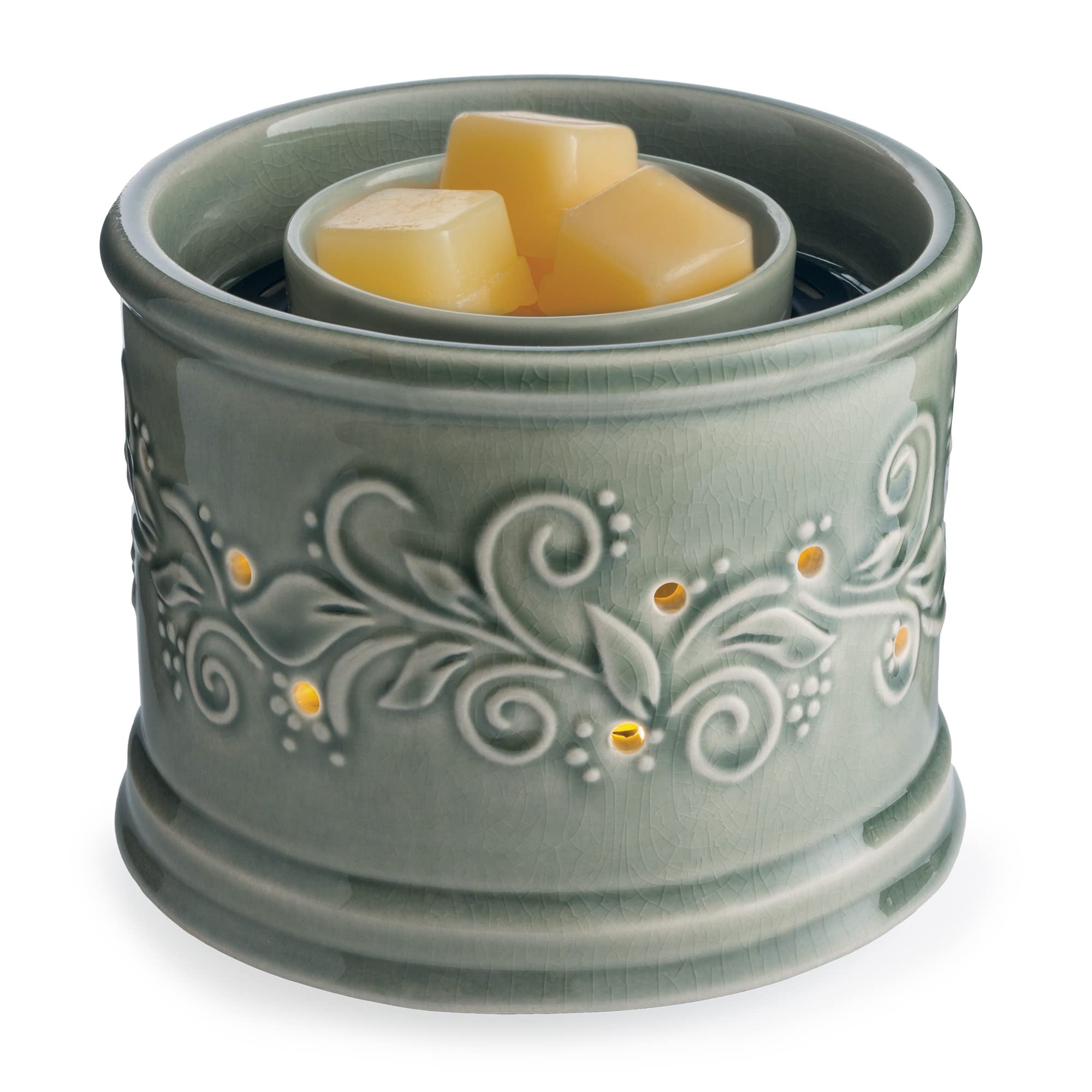 Candle Warmers Etc. Illuminaire Perennial Fan Fragrance Warmer- Whisper Quiet Fan Circulates Scent from Scented Candle Wax Melts and Tarts for Full Room Freshener, Sage Green