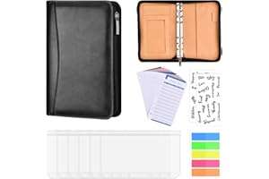 Classeur budgétaire A6 en cuir synthétique avec fermeture éclair, classeur à 6 anneaux avec boucle pour stylo et poches pour 